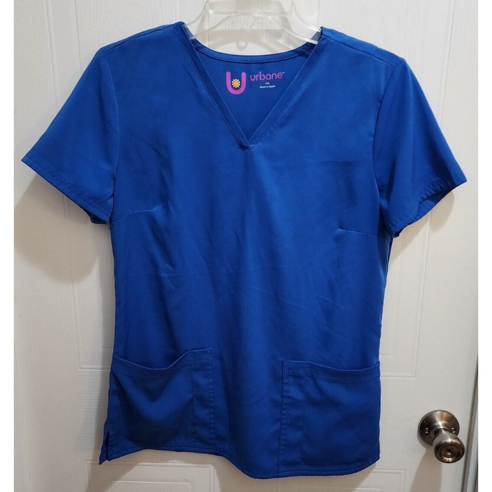 Urbane Women’s Short Sleeve Scrub Top V‎ Neck Solid Blue Style 9077 Size Small